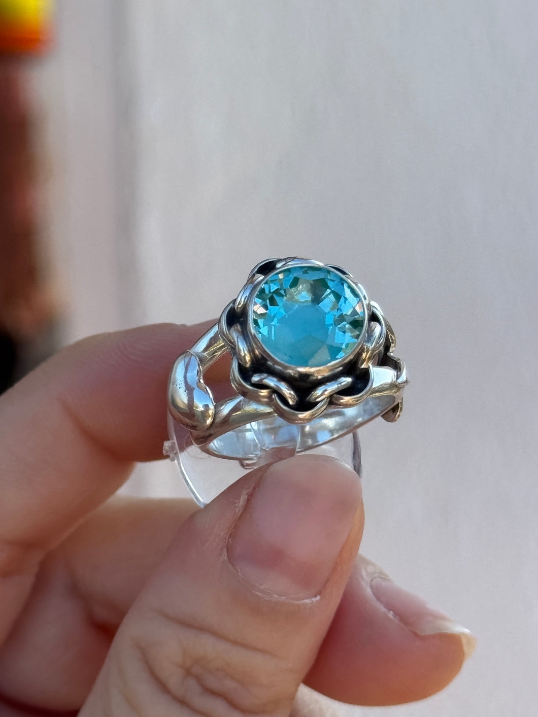 Aquamarine Bejeweled Bunny Love Ring Size 7
