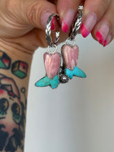 Load image into Gallery viewer, Turquoise and Rhodochrosite Boot Hoops