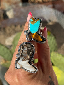 CUSTOM for Jennifer Teal Turquoise and Tigereye Braided Horse Ring