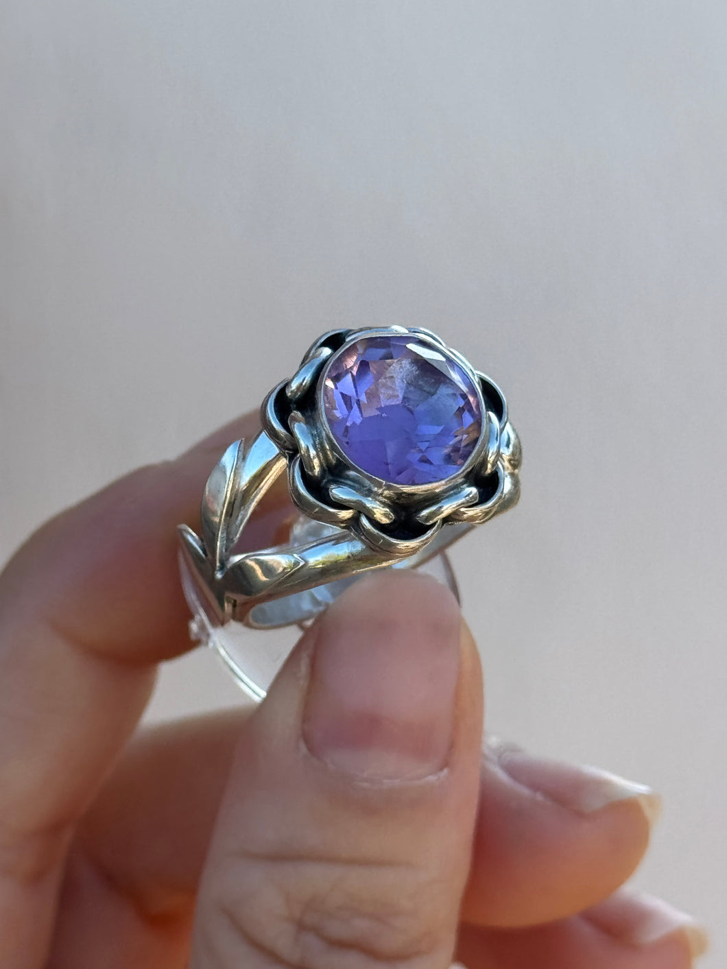 Amethyst Bejeweled Bunny Love Ring Size 8