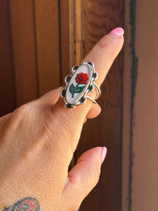 Glass Rose Chain Ring