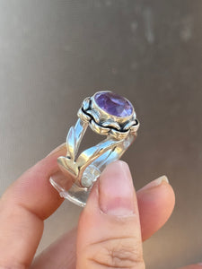 Amethyst Bejeweled Bunny Love Ring Size 8