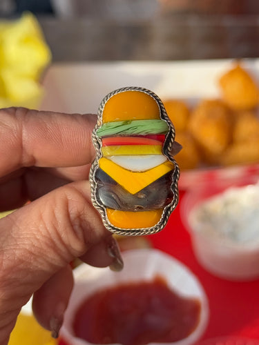 Cheeseburger Glass Ring