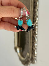 Load image into Gallery viewer, Turquoise and Black Onyx Boot Hoops