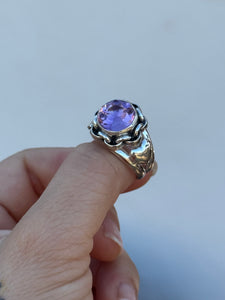 Amethyst Bejeweled Bunny Love Ring Size 8