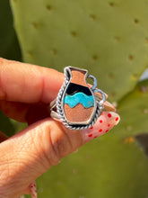Load image into Gallery viewer, ￼ Terracotta Turquoise Water Vase Ring Size 7.85/8
