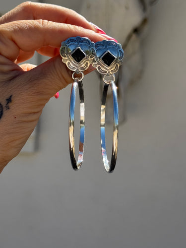Black Onyx Heart Concho Hoops