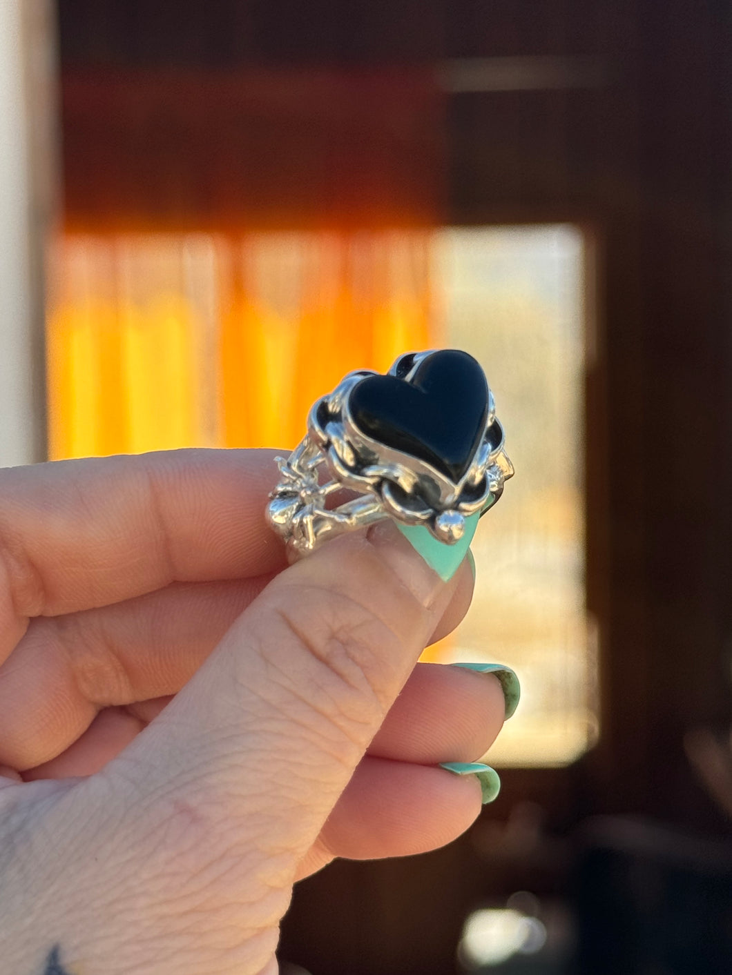 Black Onxy Witches Heart Ring