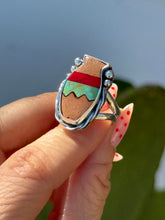 Load image into Gallery viewer, Terracotta Turquoise, zigzag Vase Ring Size 7.5