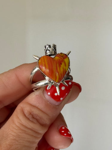 Orange Burst Sacred Heart Ring Size 7