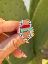 Load image into Gallery viewer, Terracotta Turquoise, zigzag Vase Ring Size 7.5