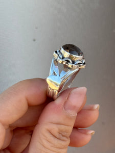 Smokey Quartz Bejeweled Bunny Love Ring Size 9