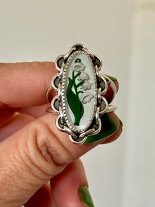 Lilly of the Valley Glass Flower Ring Size 8