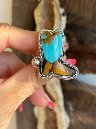 CUSTOM for Jennifer Teal Turquoise and Tigereye Braided Horse Ring