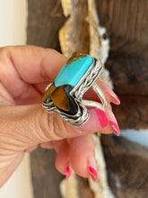 Load image into Gallery viewer, CUSTOM for Jennifer Teal Turquoise and Tigereye Braided Horse Ring