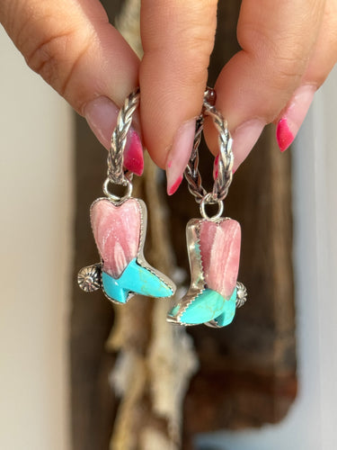 Turquoise and Rhodochrosite Boot Hoops