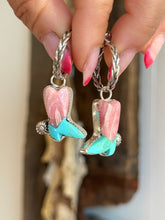 Load image into Gallery viewer, Turquoise and Rhodochrosite Boot Hoops