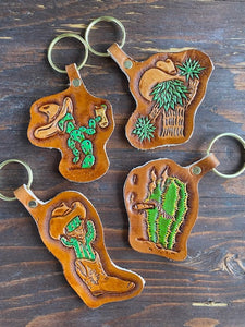 Cactus Cowboy Leather Keychain
