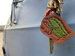 Cactus Cowboy Leather Keychain